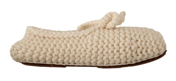 Dolce & Gabbana White Slip On Ballerina Flats Wool Knit Shoes - Whispers Of Wisdom Clothing