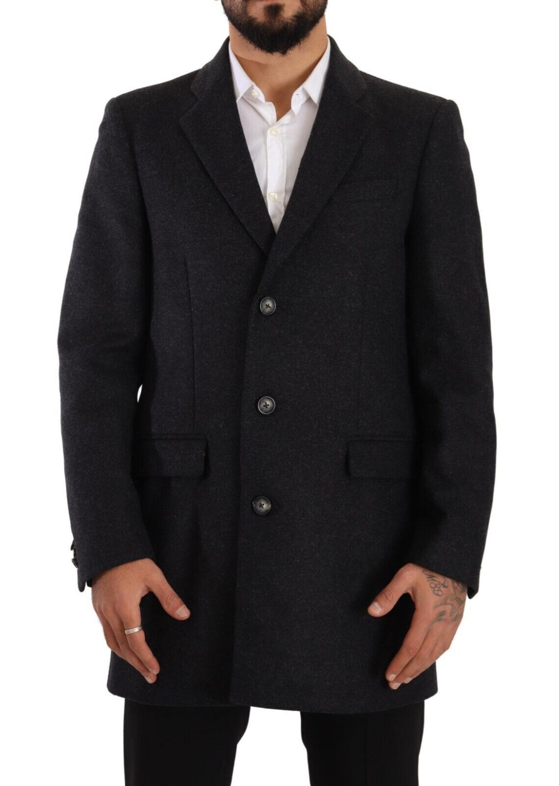 Dolce & Gabbana Dark Gray Wool Over Trench Coat Men Jacket - Whispers Of Wisdom Clothing