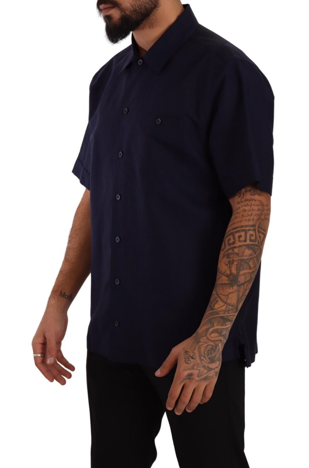 Dolce & Gabbana Navy Blue Button Down Short Sleeves Shirt - Whispers Of Wisdom Clothing