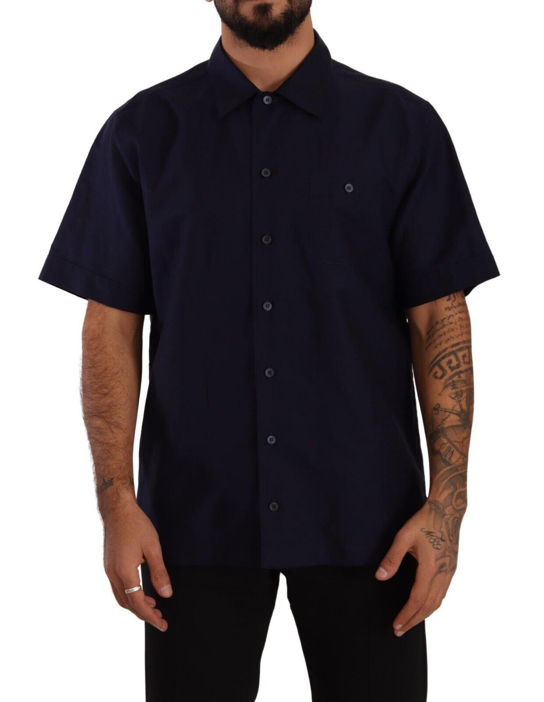 Dolce & Gabbana Navy Blue Button Down Short Sleeves Shirt - Whispers Of Wisdom Clothing
