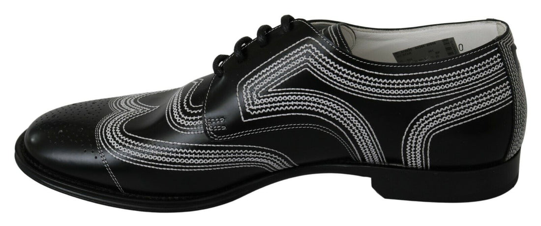 Dolce & Gabbana Black Leather Derby Formal White Lace Shoes - Whispers Of Wisdom Clothing