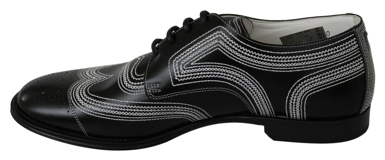 Dolce & Gabbana Black Leather Derby Formal White Lace Shoes - Whispers Of Wisdom Clothing