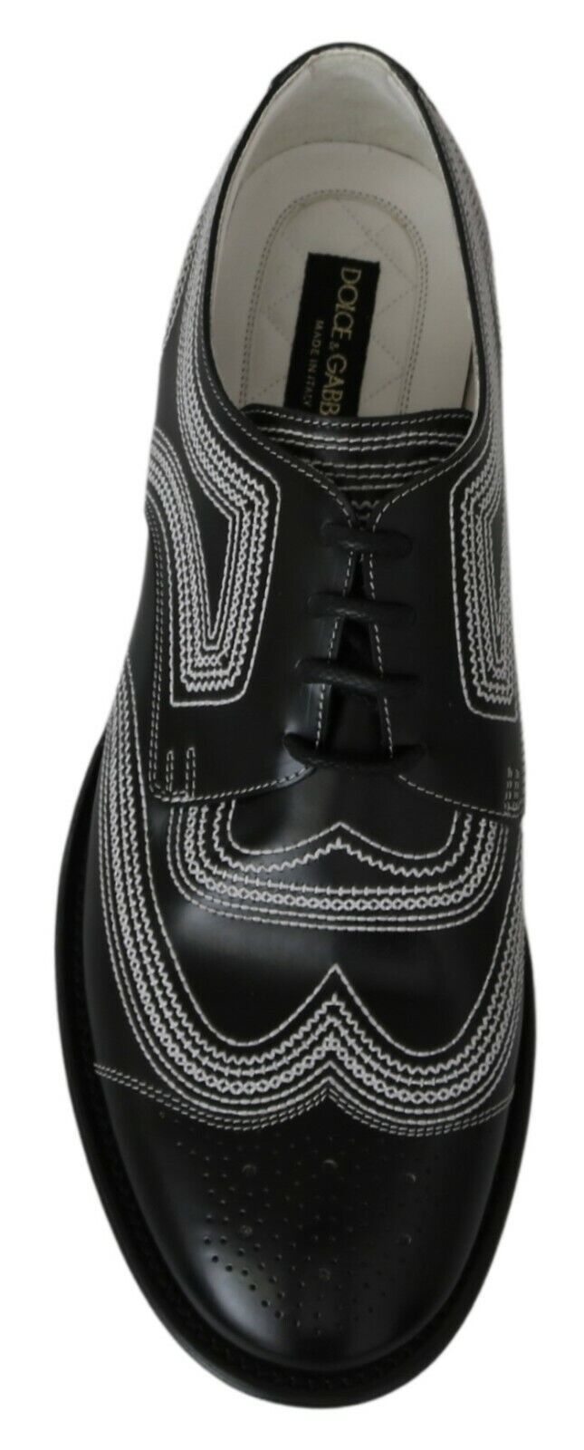 Dolce & Gabbana Black Leather Derby Formal White Lace Shoes - Whispers Of Wisdom Clothing