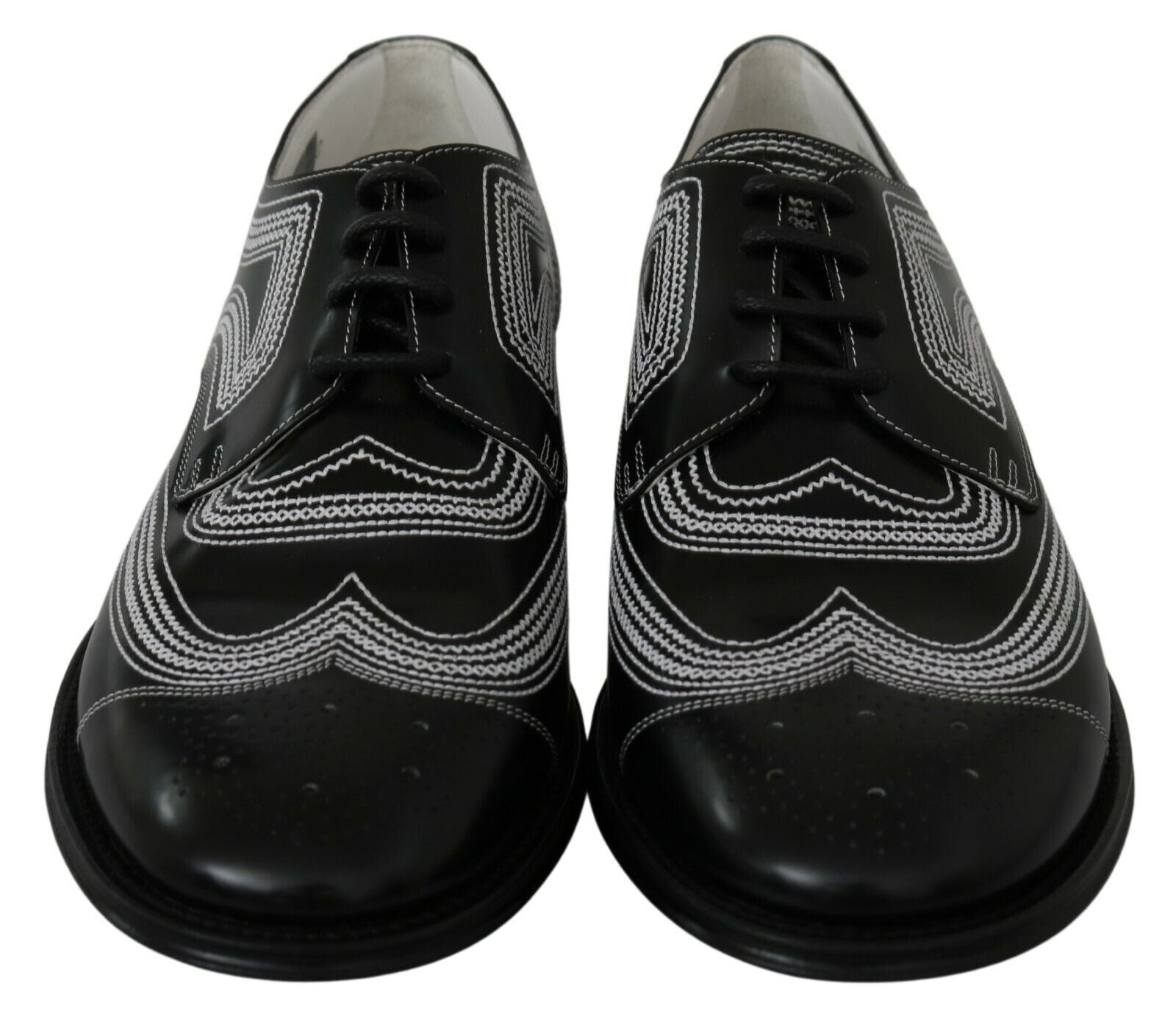Dolce & Gabbana Black Leather Derby Formal White Lace Shoes - Whispers Of Wisdom Clothing