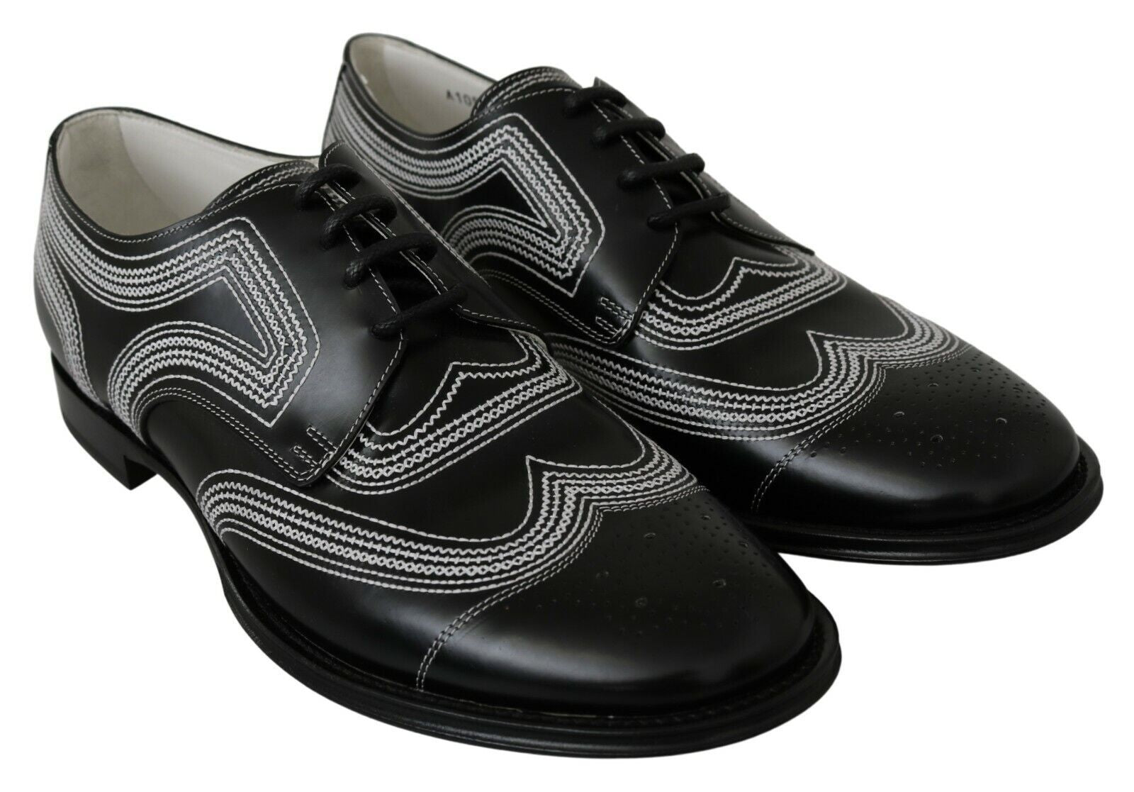 Dolce & Gabbana Black Leather Derby Formal White Lace Shoes - Whispers Of Wisdom Clothing
