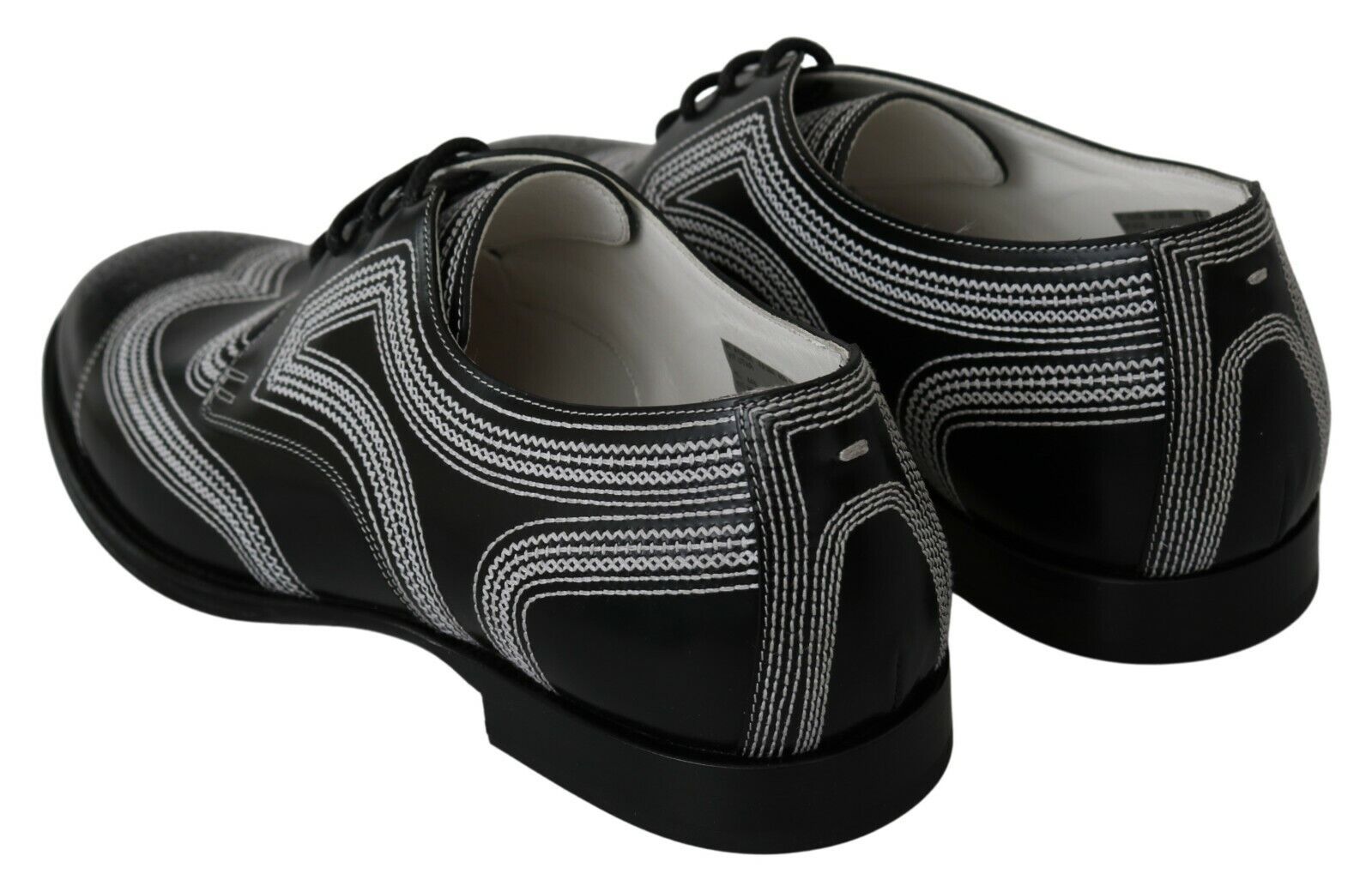 Dolce & Gabbana Black Leather Derby Formal White Lace Shoes - Whispers Of Wisdom Clothing