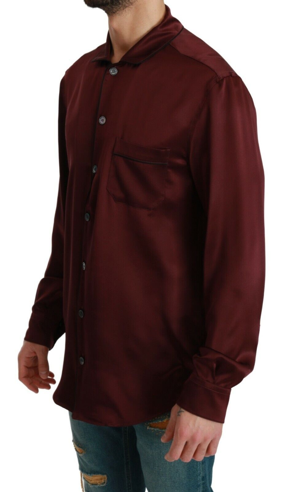 Dolce & Gabbana Bordeaux Silk Pajama Casual Shirt - Whispers Of Wisdom Clothing