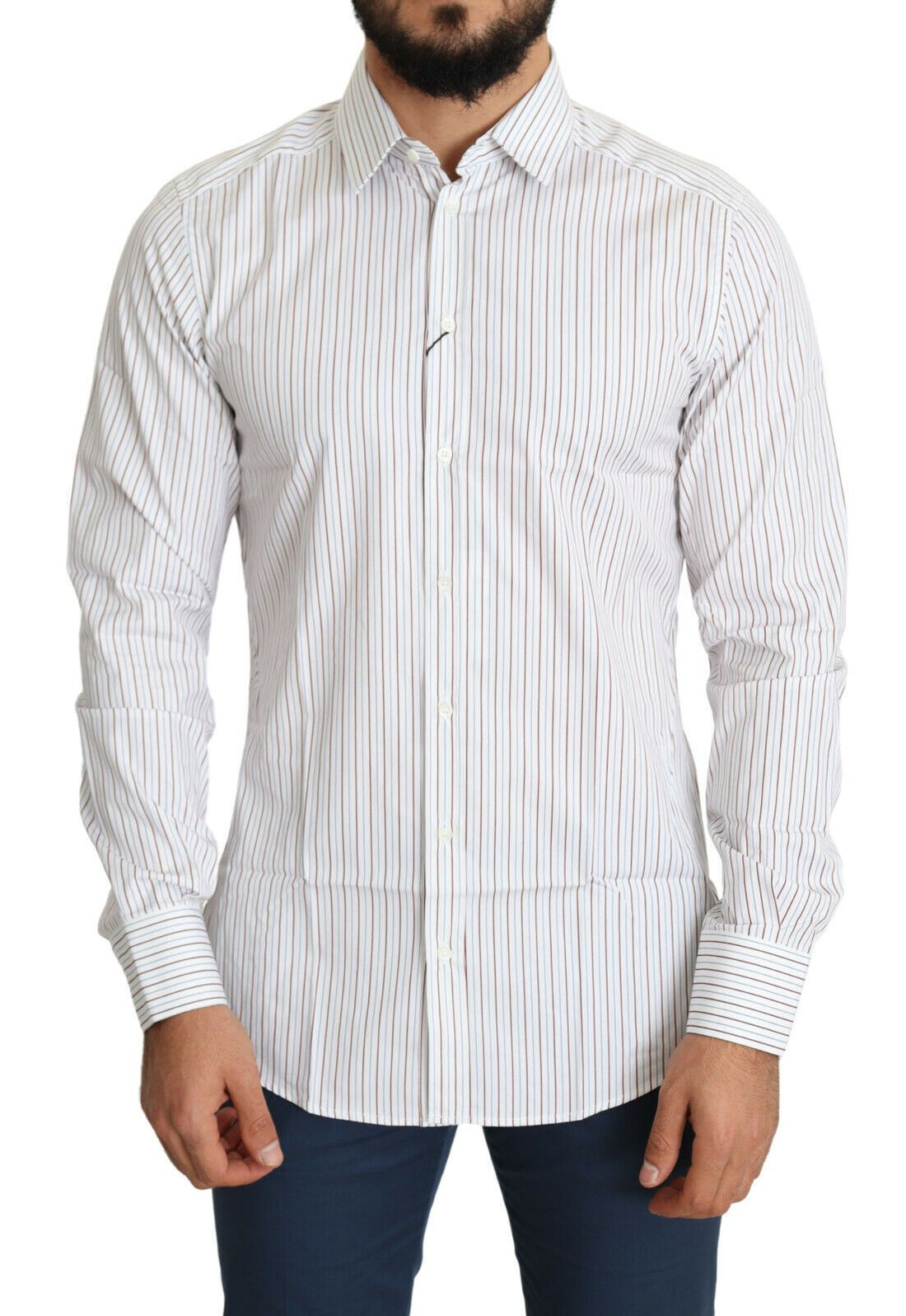 Dolce & Gabbana White Striped Formal MARTINI Shirt - Whispers Of Wisdom Clothing