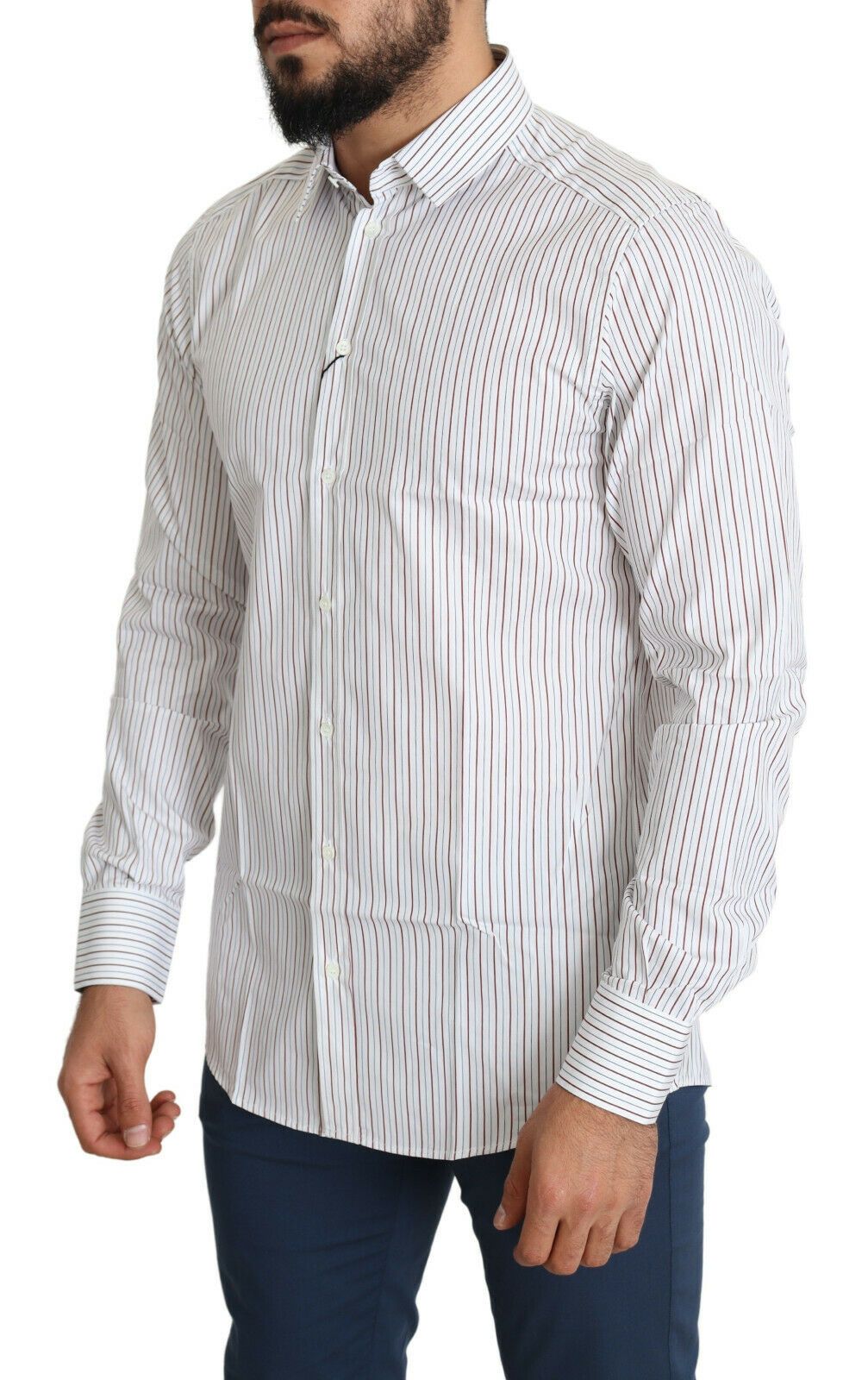 Dolce & Gabbana White Striped Formal MARTINI Shirt - Whispers Of Wisdom Clothing