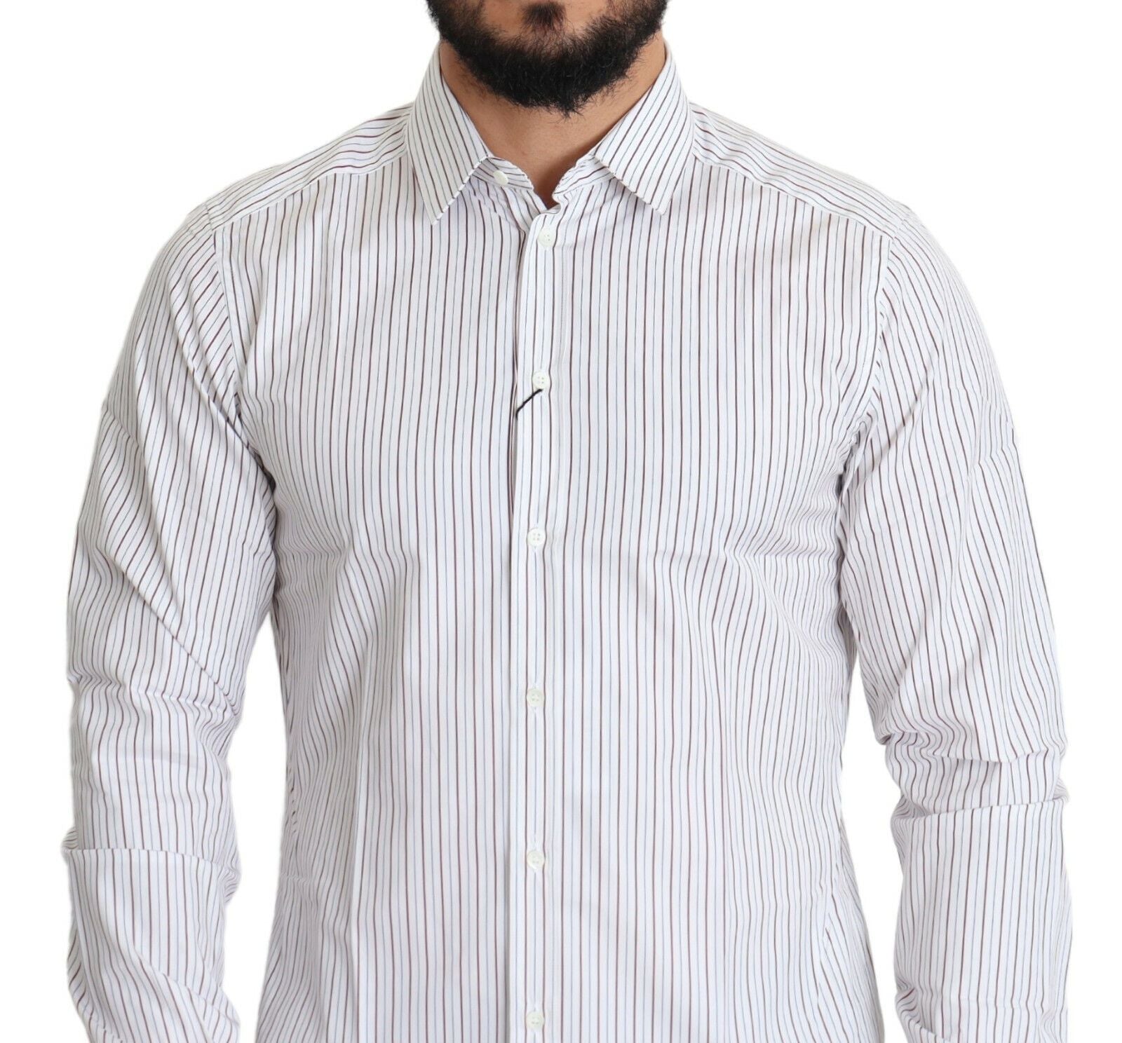 Dolce & Gabbana White Striped Formal MARTINI Shirt - Whispers Of Wisdom Clothing