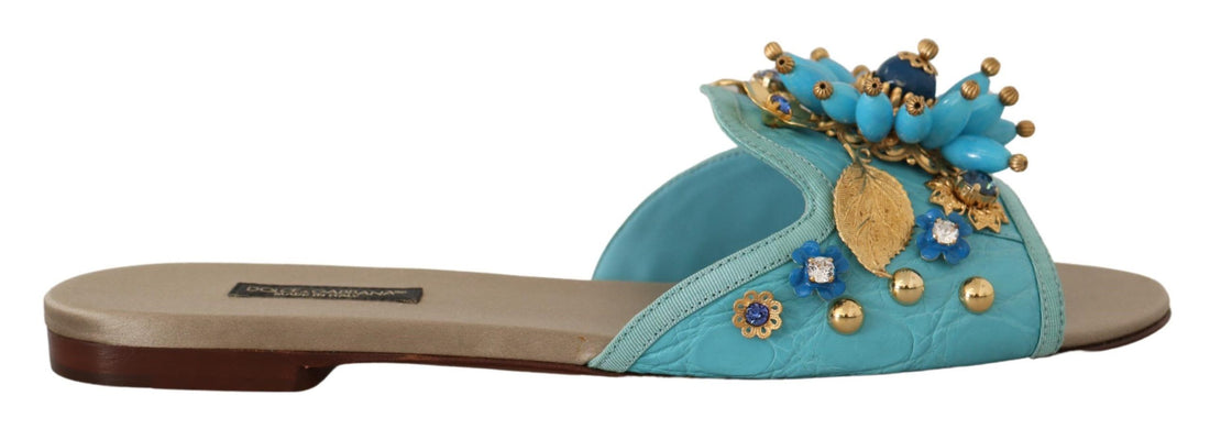 Dolce & Gabbana Blue Crystal Exotic Leather Blue Crystal Sandals - Whispers Of Wisdom Clothing
