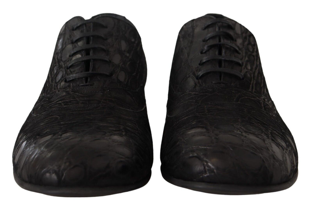 Dolce & Gabbana Black Caiman Leather Mens Oxford Shoes - Whispers Of Wisdom Clothing