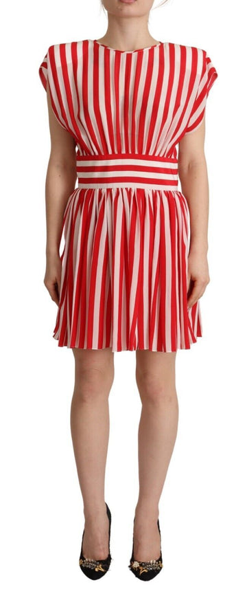 Dolce & Gabbana Red White Stripes Silk Mini A-line Dress - Whispers Of Wisdom Clothing