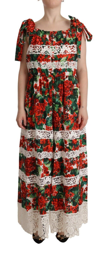 Dolce & Gabbana Multicolor Geranium Print Lace Long Maxi Dress - Whispers Of Wisdom Clothing