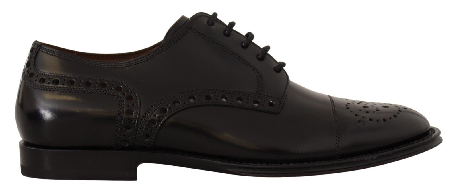 Dolce & Gabbana Black Leather Wingtip Mens Formal Derby Shoes - Whispers Of Wisdom Clothing