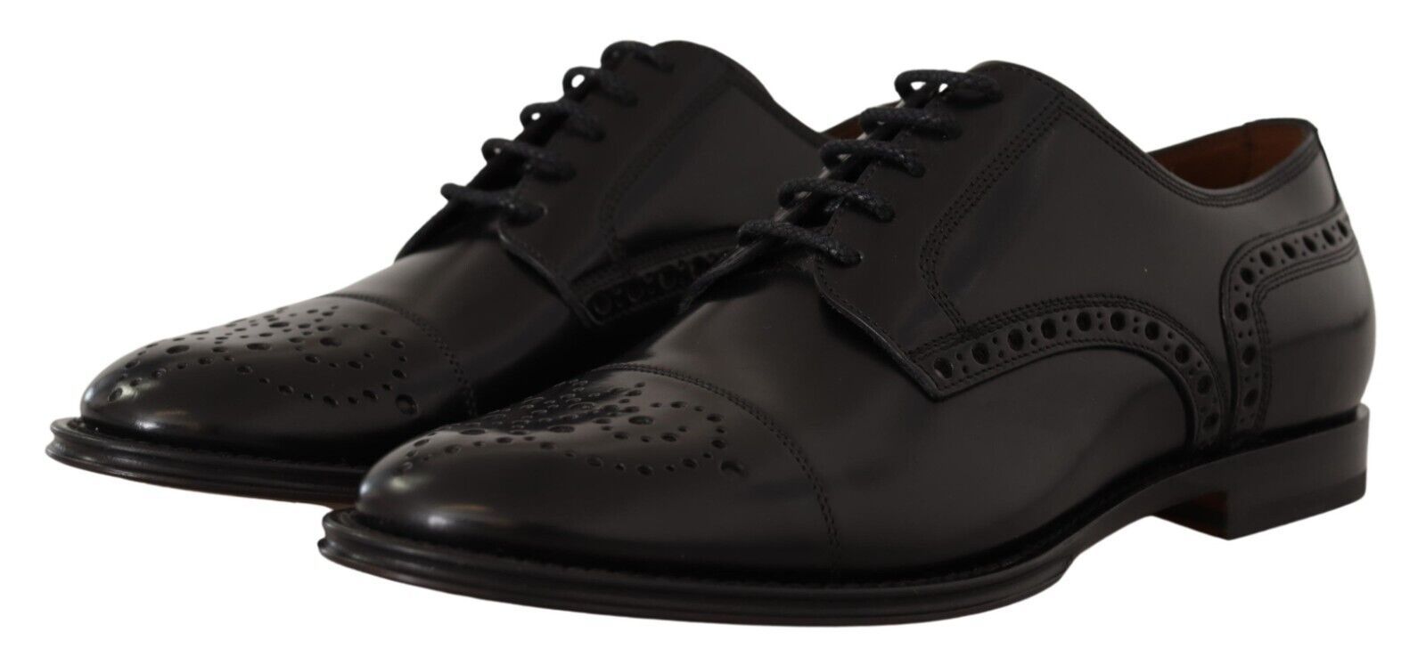 Dolce & Gabbana Black Leather Wingtip Mens Formal Derby Shoes - Whispers Of Wisdom Clothing