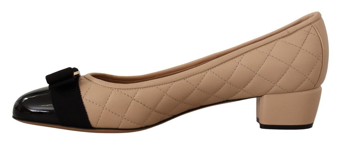 Salvatore Ferragamo Elegant Quilted Leather Pumps in Beige and Black - Whispers Of Wisdom Clothing
