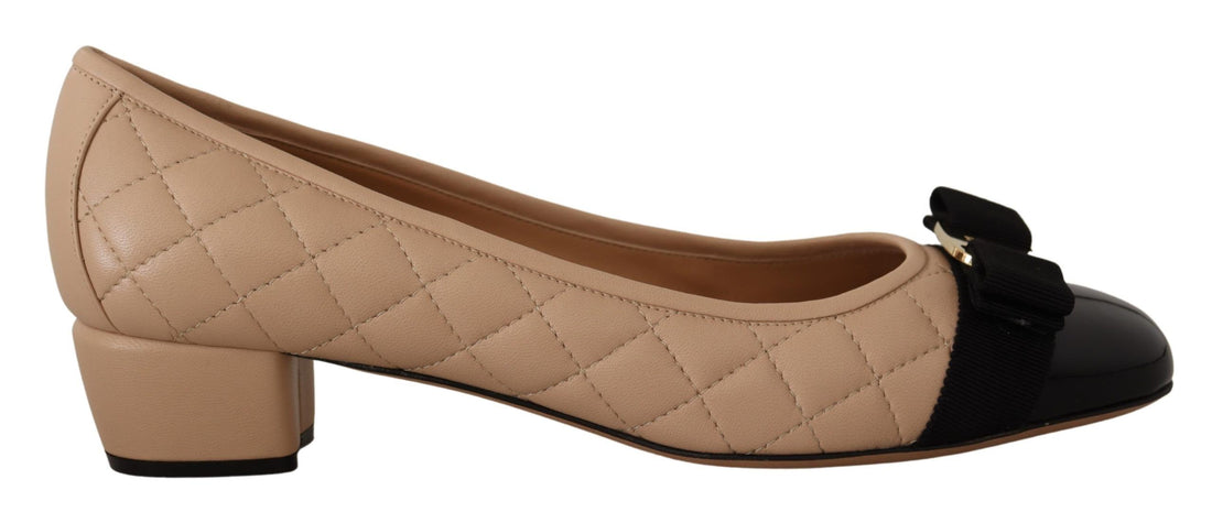 Salvatore Ferragamo Elegant Quilted Leather Pumps in Beige and Black - Whispers Of Wisdom Clothing
