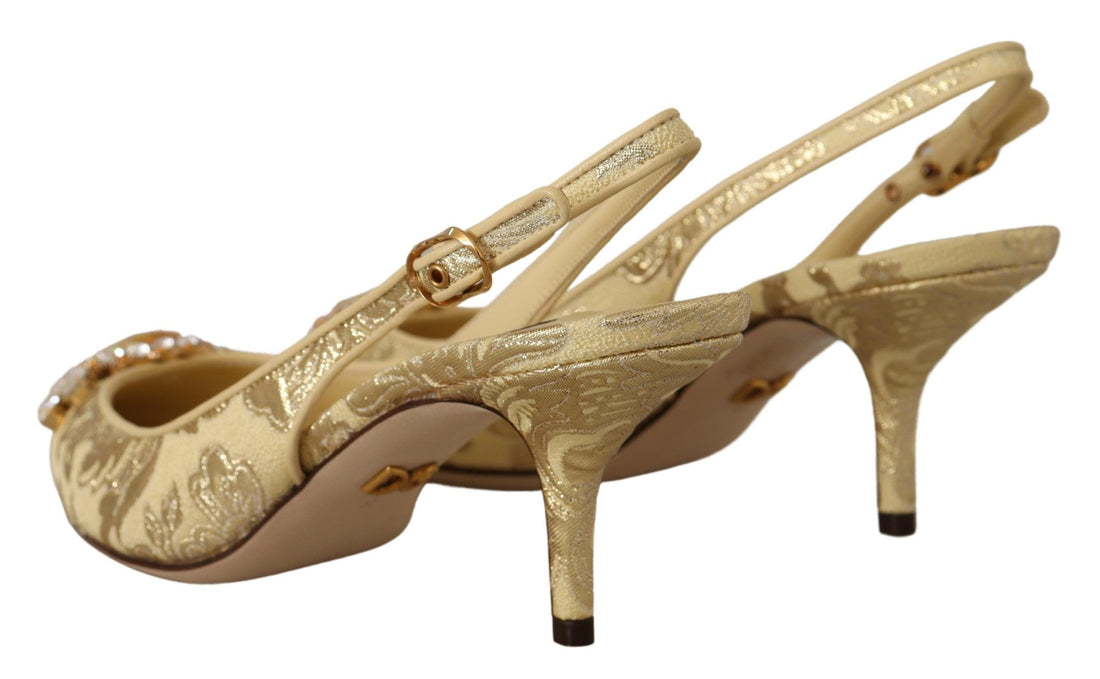 Dolce & Gabbana Gold Crystal Slingbacks Pumps Heels Shoes - Whispers Of Wisdom Clothing
