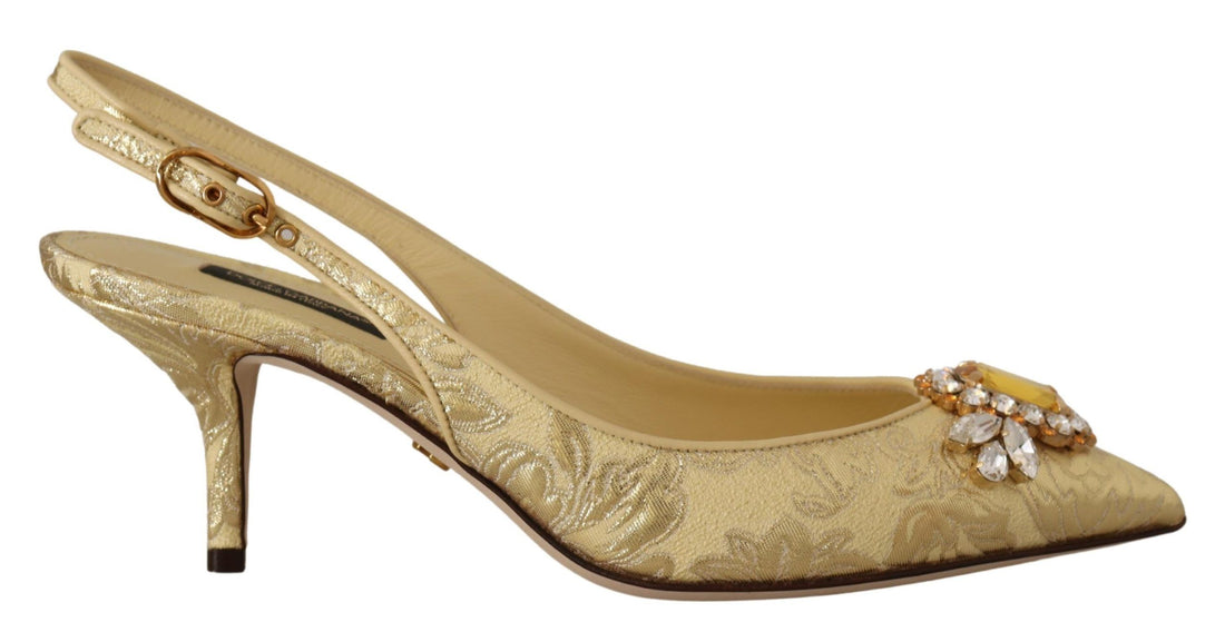 Dolce & Gabbana Gold Crystal Slingbacks Pumps Heels Shoes - Whispers Of Wisdom Clothing