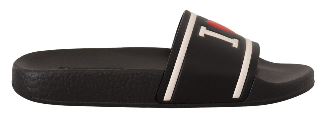 Dolce & Gabbana Black Leather I Love D&G Slides Sandals - Whispers Of Wisdom Clothing