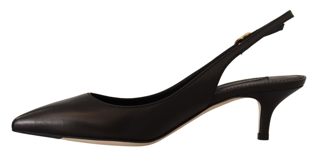 Dolce & Gabbana Black Leather Slingbacks Heels Pumps Shoes - Whispers Of Wisdom Clothing