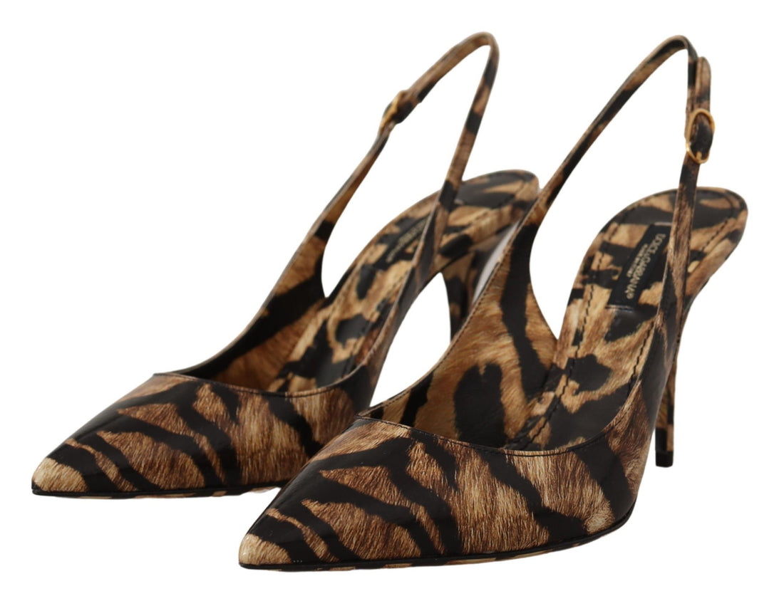 Dolce & Gabbana Brown Slingbacks Leather Tiger Shoes - Whispers Of Wisdom Clothing