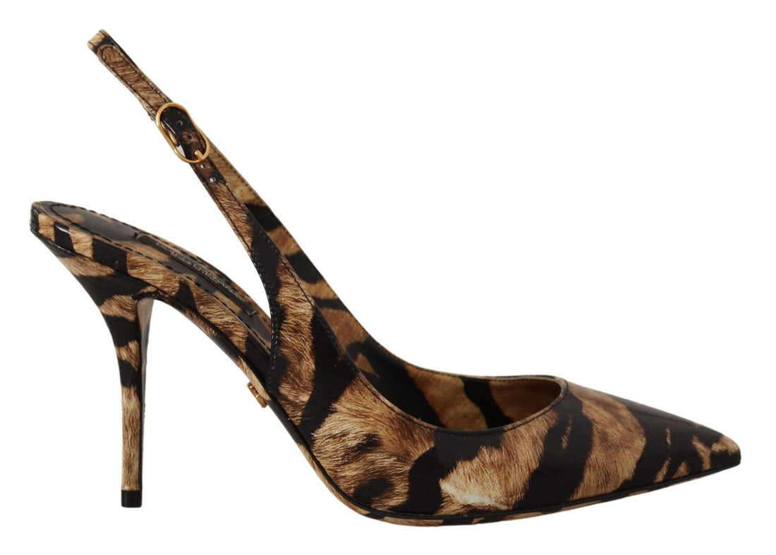 Dolce & Gabbana Brown Slingbacks Leather Tiger Shoes - Whispers Of Wisdom Clothing