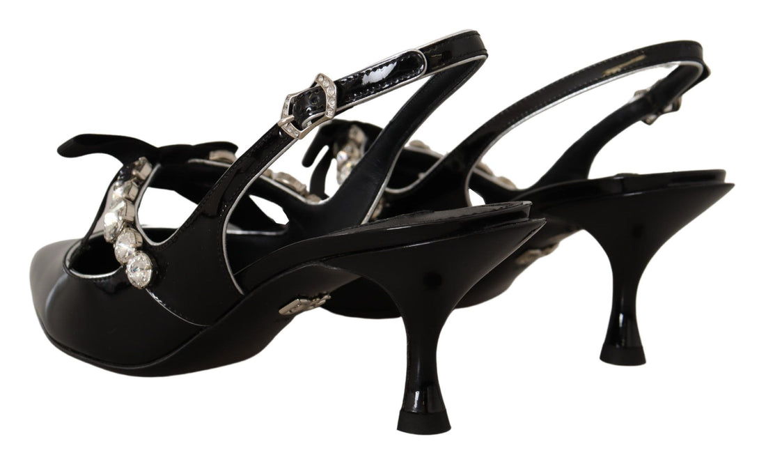 Dolce & Gabbana Black Patent Leather Crystal Slingbacks Shoes - Whispers Of Wisdom Clothing