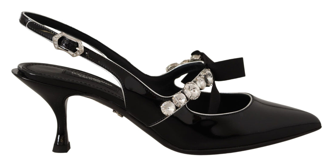 Dolce & Gabbana Black Patent Leather Crystal Slingbacks Shoes - Whispers Of Wisdom Clothing