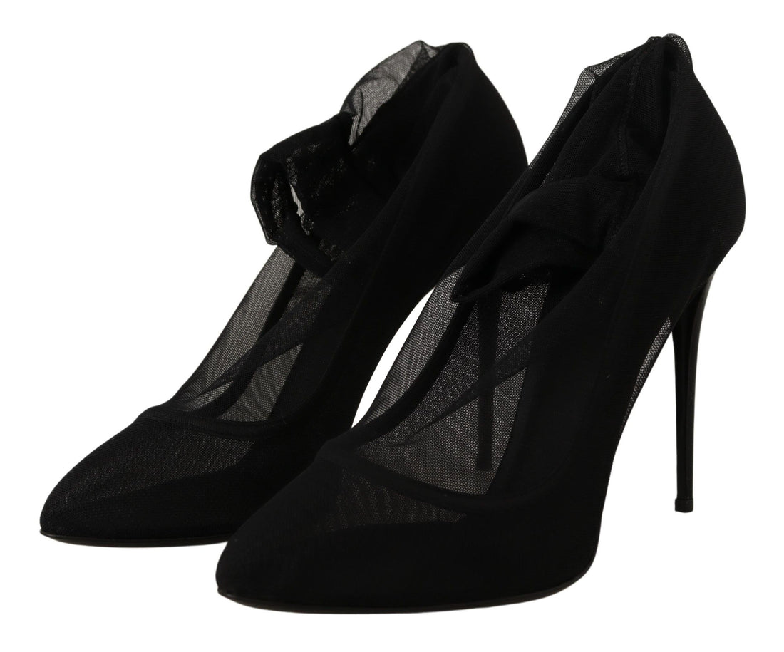 Dolce & Gabbana Black Tulle Stretch Boots Pumps Shoes - Whispers Of Wisdom Clothing
