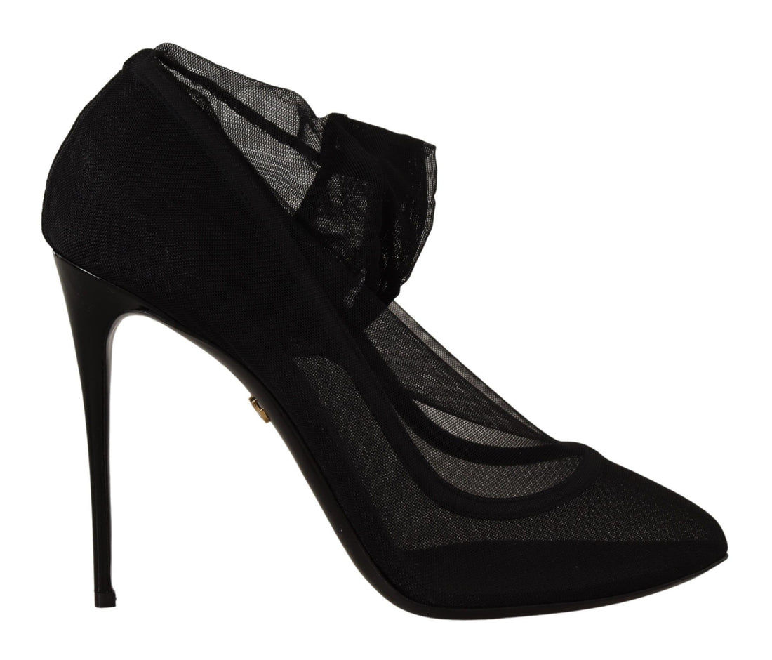 Dolce & Gabbana Black Tulle Stretch Boots Pumps Shoes - Whispers Of Wisdom Clothing