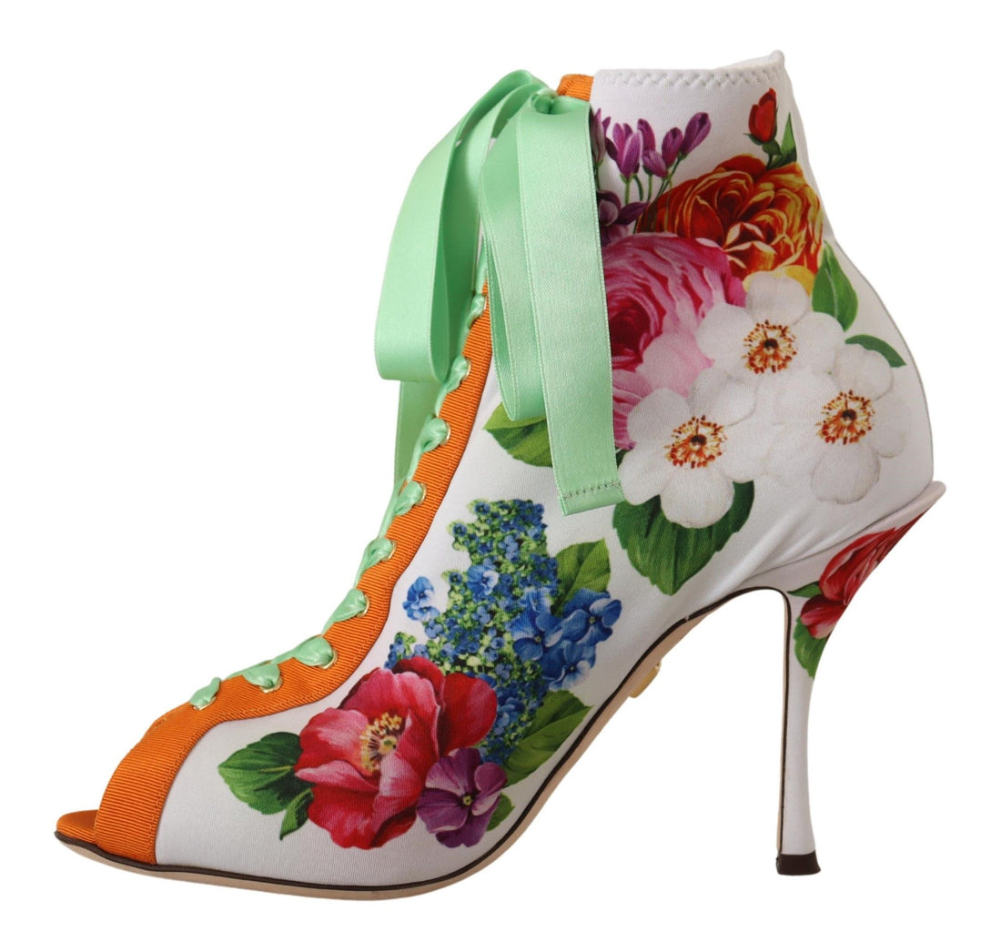 Dolce & Gabbana White Jersey Stretch Boots Open Toes Heels Shoes - Whispers Of Wisdom Clothing