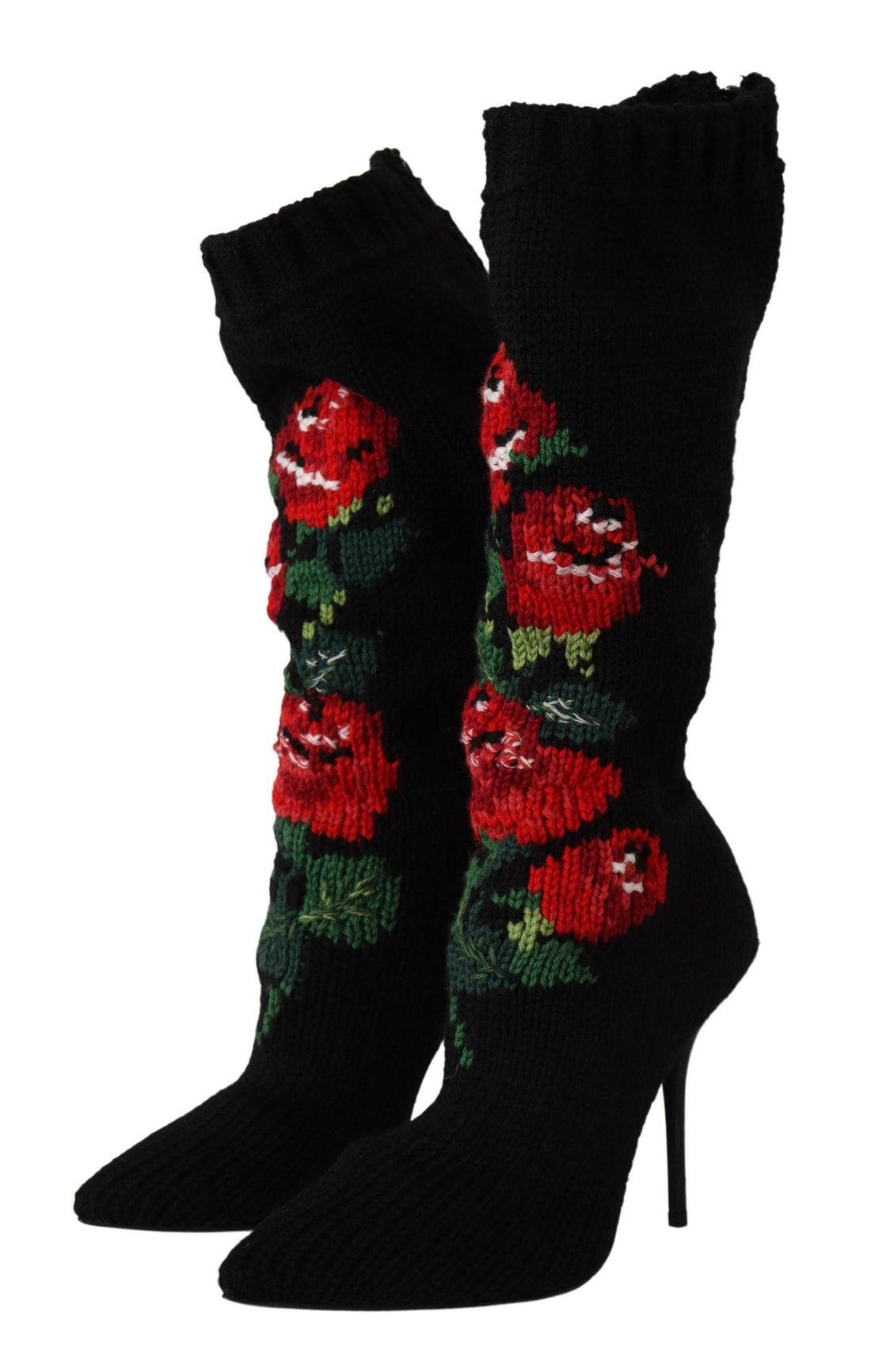 Dolce & Gabbana Black Stretch Socks Red Roses Booties Shoes - Whispers Of Wisdom Clothing