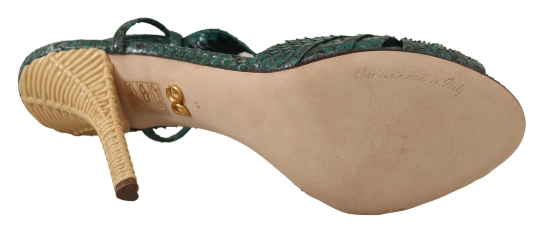 Dolce & Gabbana Green Python Strap Sandals Heels Shoes - Whispers Of Wisdom Clothing