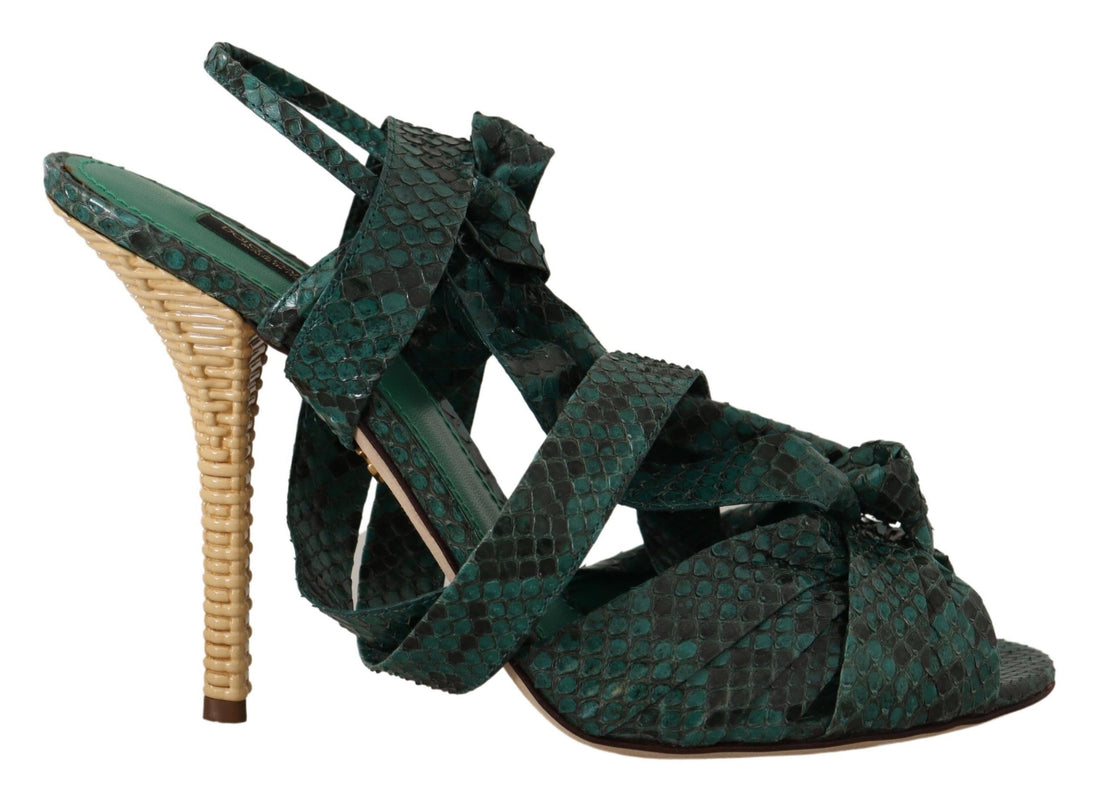 Dolce & Gabbana Green Python Strap Sandals Heels Shoes - Whispers Of Wisdom Clothing