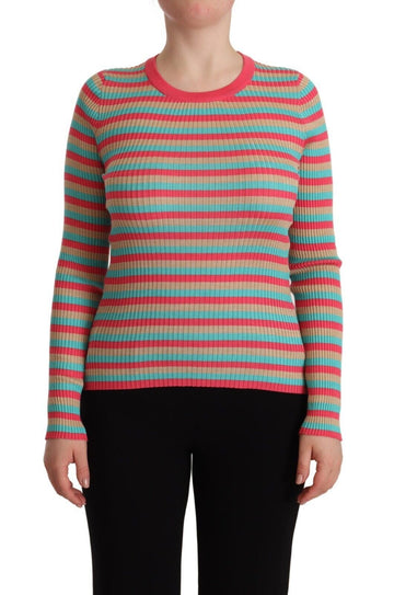 Dolce & Gabbana Multicolor Stripes Silk Crew Neck Pullover Top - Whispers Of Wisdom Clothing