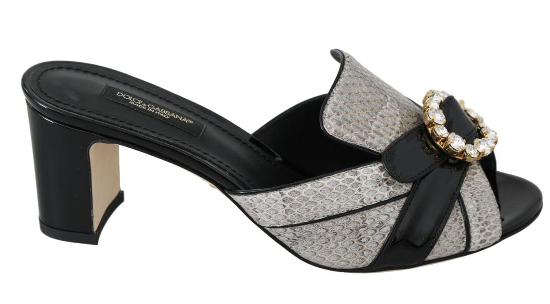 Dolce & Gabbana Black Gray Exotic Leather Crystals Sandals Shoes - Whispers Of Wisdom Clothing