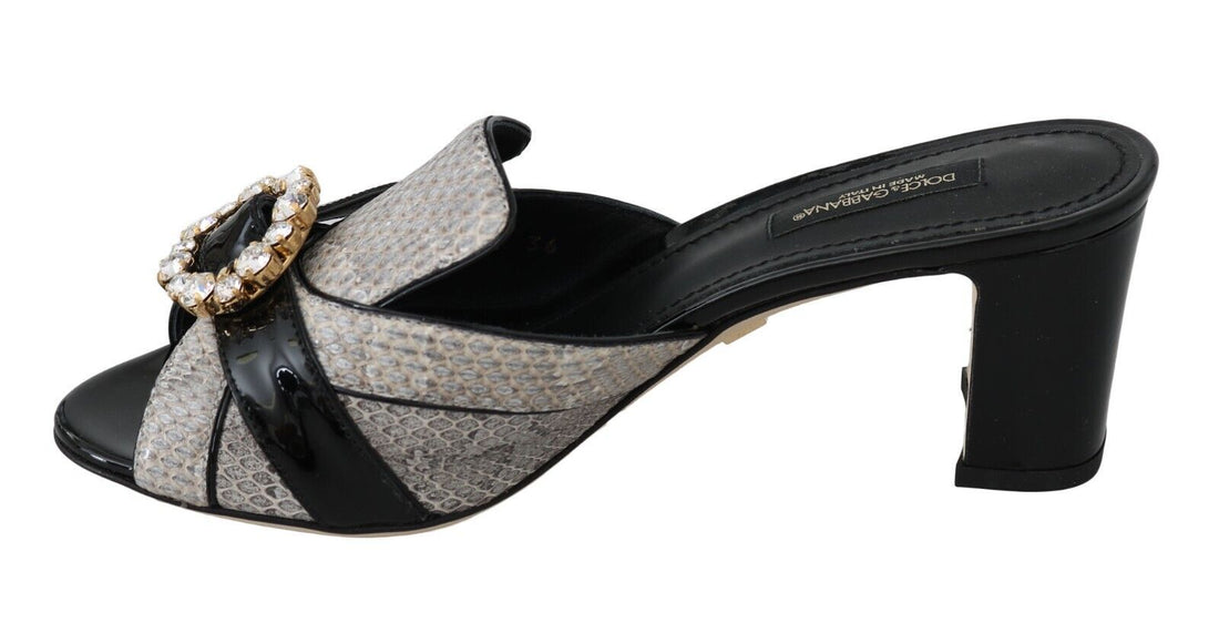 Dolce & Gabbana Black Gray Exotic Leather Crystals Sandals Shoes - Whispers Of Wisdom Clothing