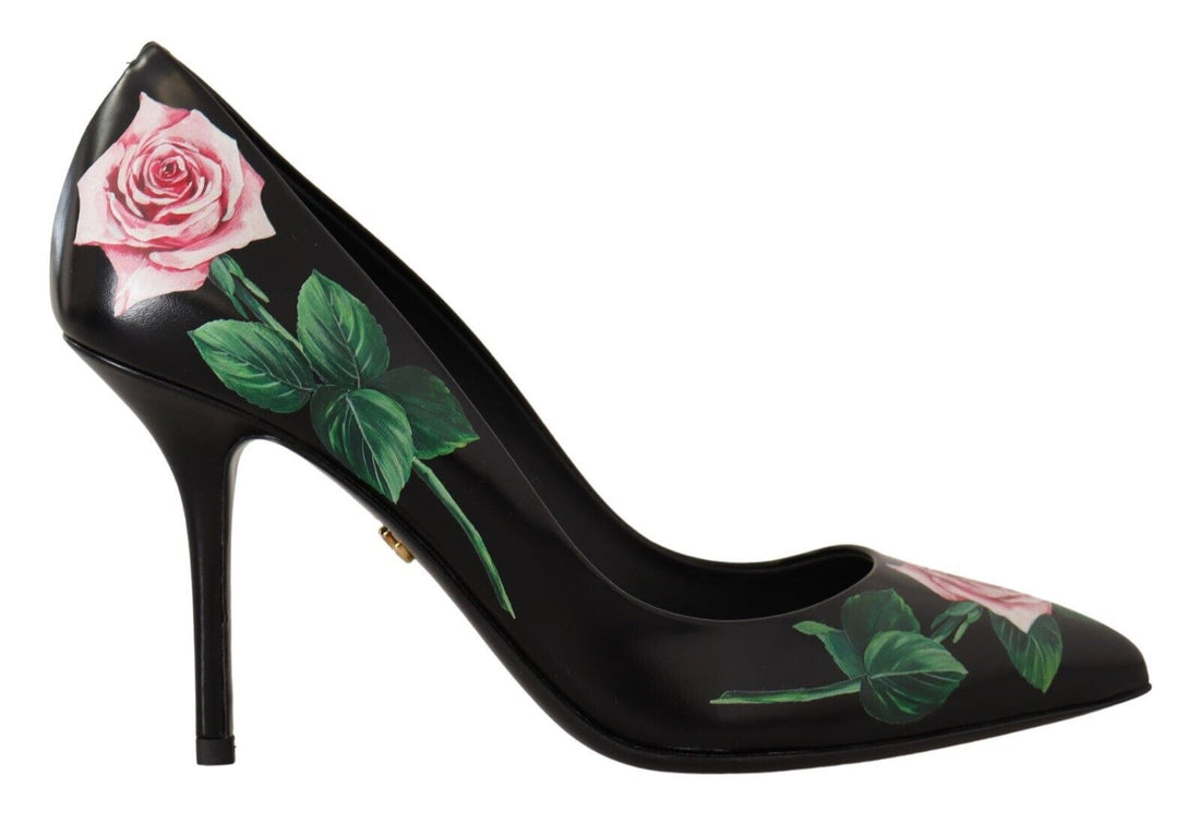 Dolce & Gabbana Black Leather Roses High Heels Pumps Shoes - Whispers Of Wisdom Clothing