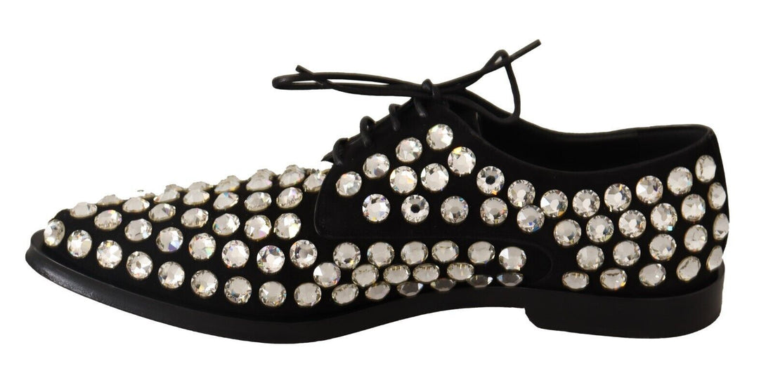 Dolce & Gabbana Black Leather Crystals Lace Up Formal Shoes - Whispers Of Wisdom Clothing