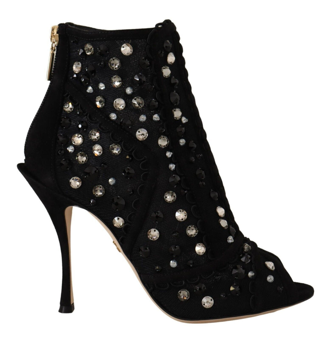 Dolce & Gabbana Black Crystals Heels Zipper Short Boots Shoes - Whispers Of Wisdom Clothing