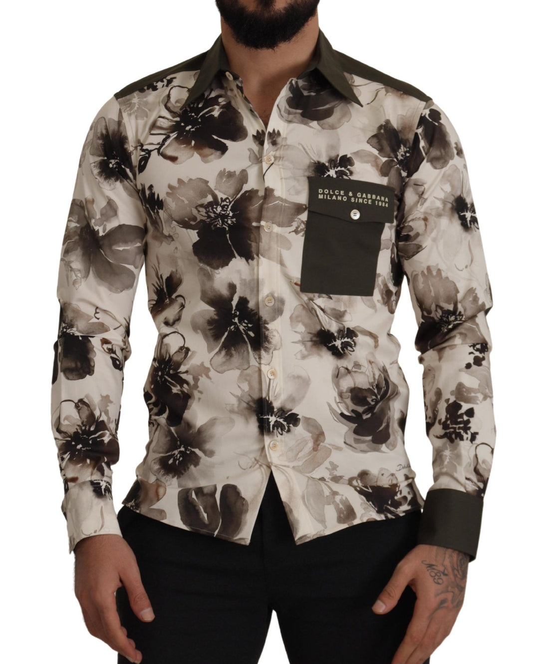 Dolce & Gabbana Green Beige Floral Cotton Stretch Exclusive Shirt - Whispers Of Wisdom Clothing