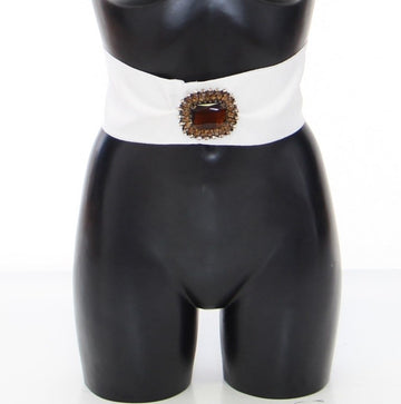 Dolce & Gabbana White Crystal Brass Wide Waist Runway Belt - Whispers Of Wisdom Clothing