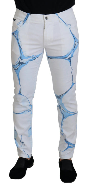Dolce & Gabbana White Blue Denim Cotton Jeans Stretch Skinny Fit Pant - Whispers Of Wisdom Clothing