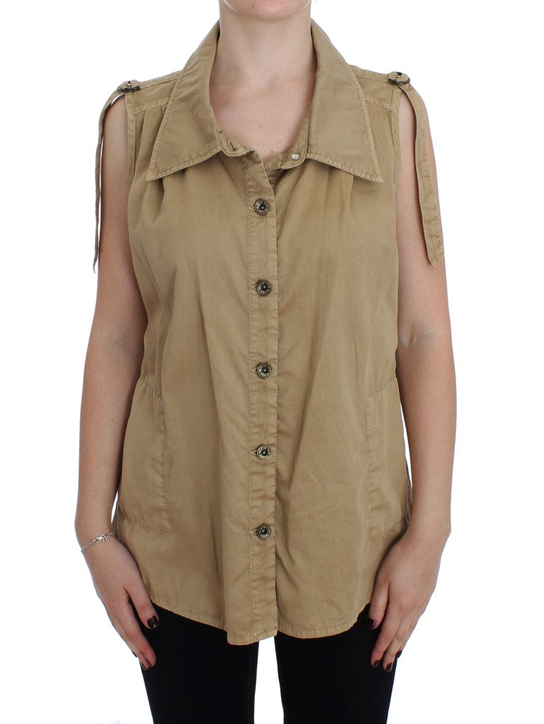 PLEIN SUD Beige Cotton Sleeveless Shirt - Whispers Of Wisdom Clothing