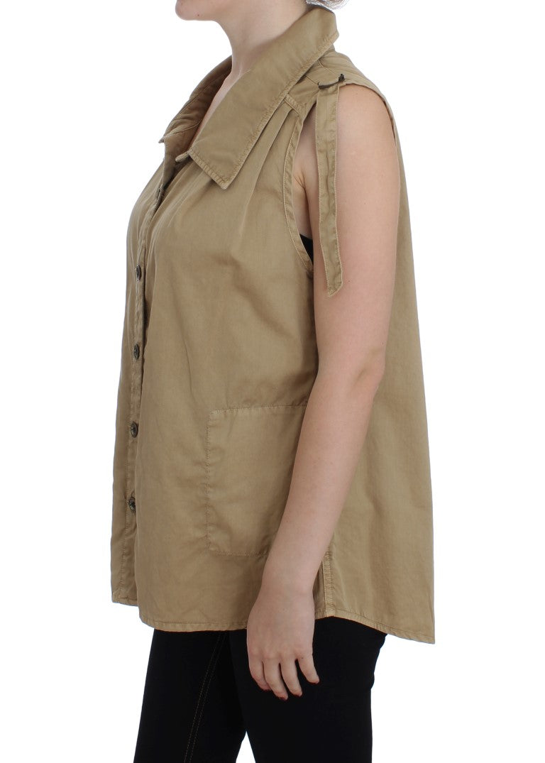 PLEIN SUD Beige Cotton Sleeveless Shirt - Whispers Of Wisdom Clothing