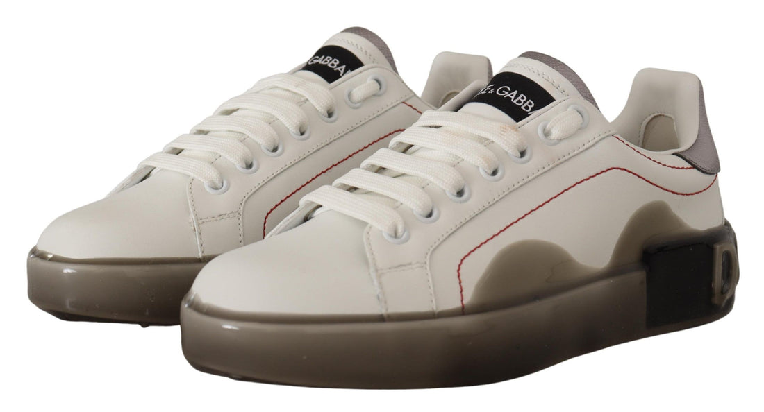 Dolce & Gabbana White Leather Shoes Womens Logo Portofino Sneakers - Whispers Of Wisdom Clothing