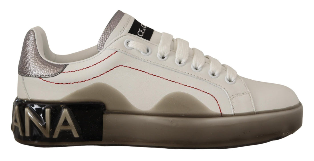 Dolce & Gabbana White Leather Shoes Womens Logo Portofino Sneakers - Whispers Of Wisdom Clothing