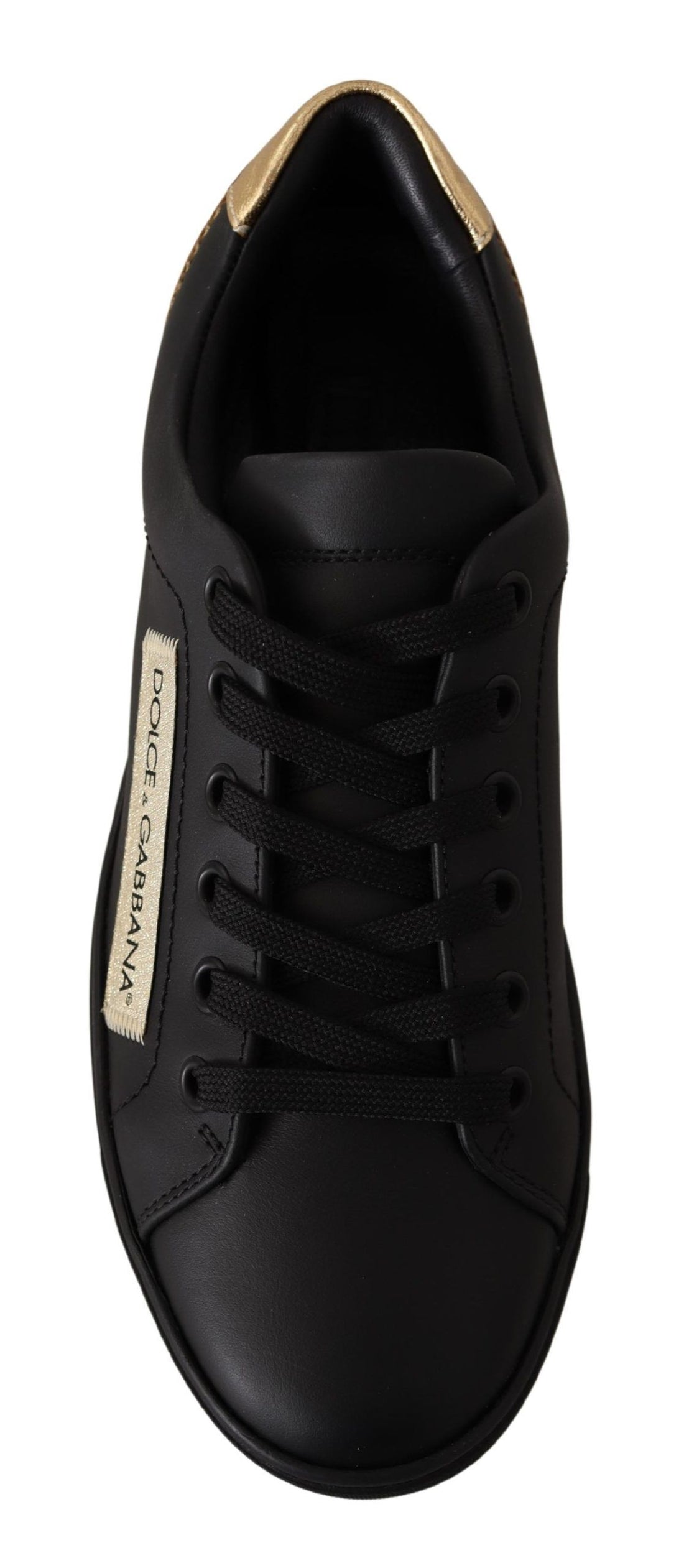 Dolce & Gabbana Black Gold Leather Low Top Sneakers Womens Shoes - Whispers Of Wisdom Clothing